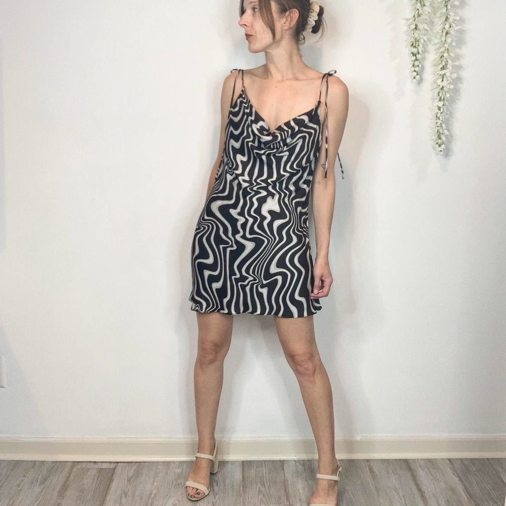 NWT ZARA satin slip dress wavy stripes mod 60s 90s y2k zebra mini
